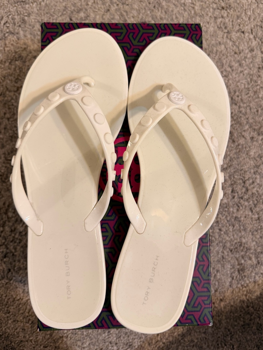 Tory Burch ivory studded jelly sandals